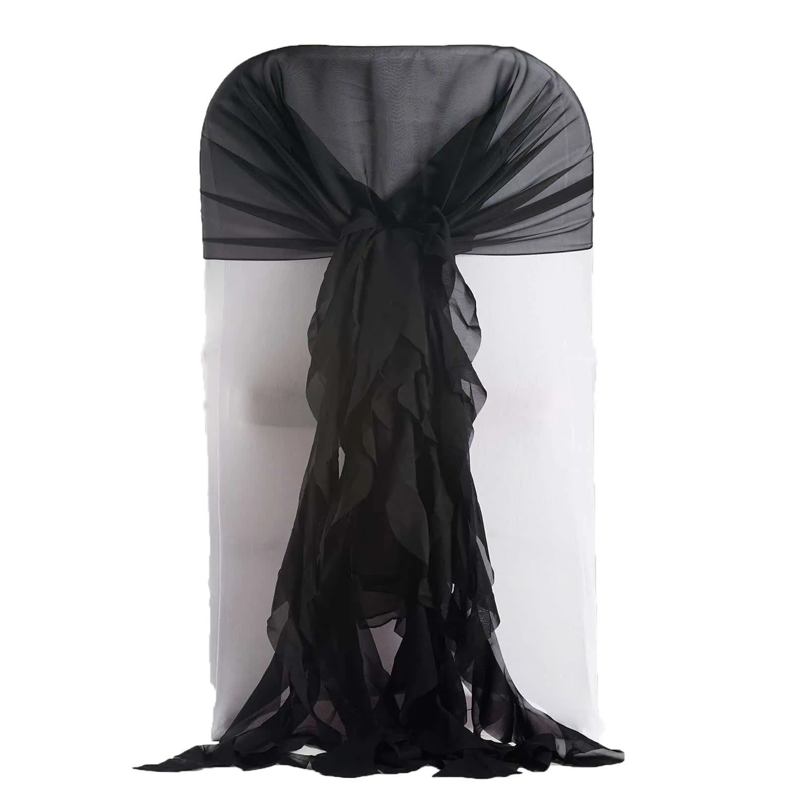 1 Set Black Chiffon Hoods With Ruffles Willow Chair Sashes