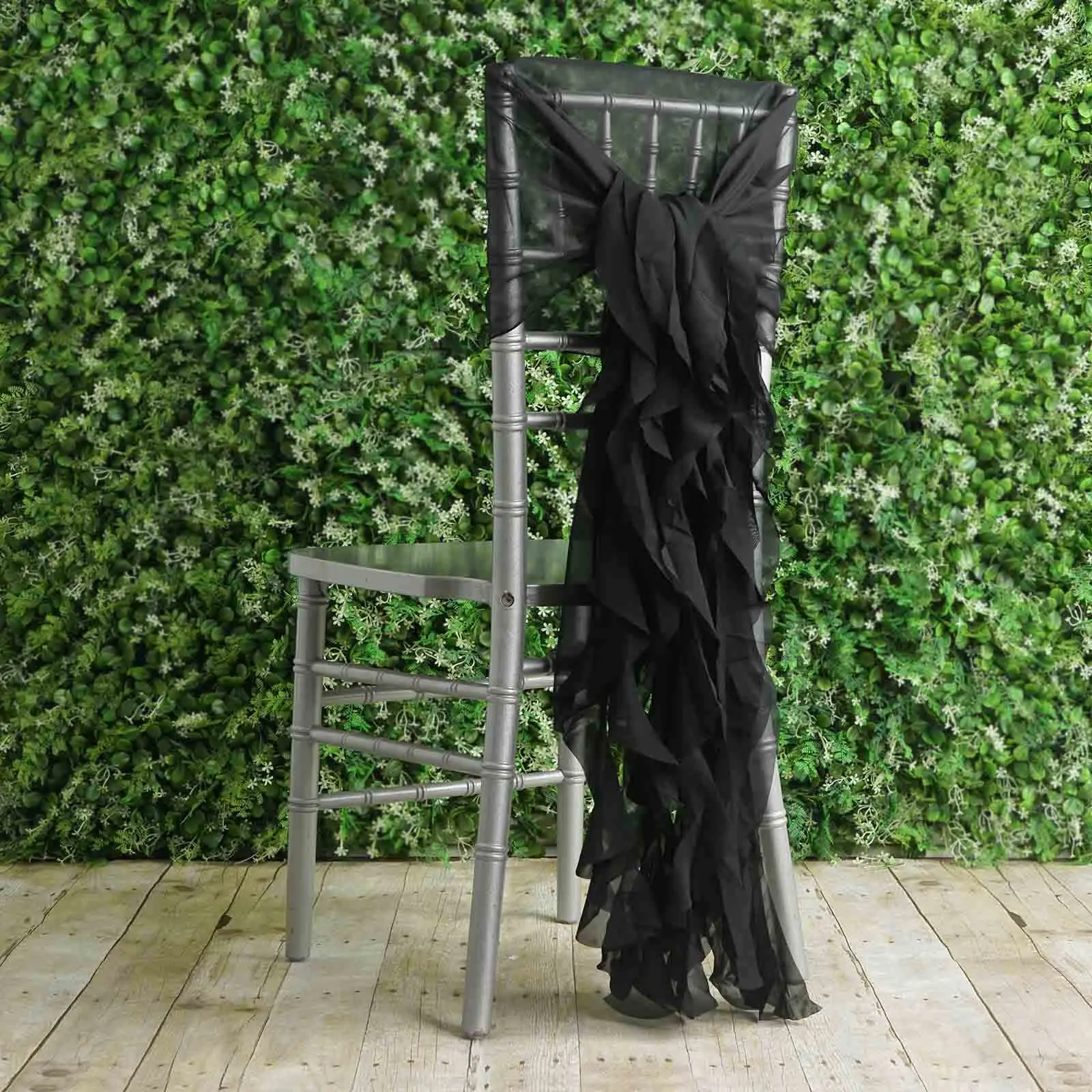 1 Set Black Chiffon Hoods With Ruffles Willow Chair Sashes