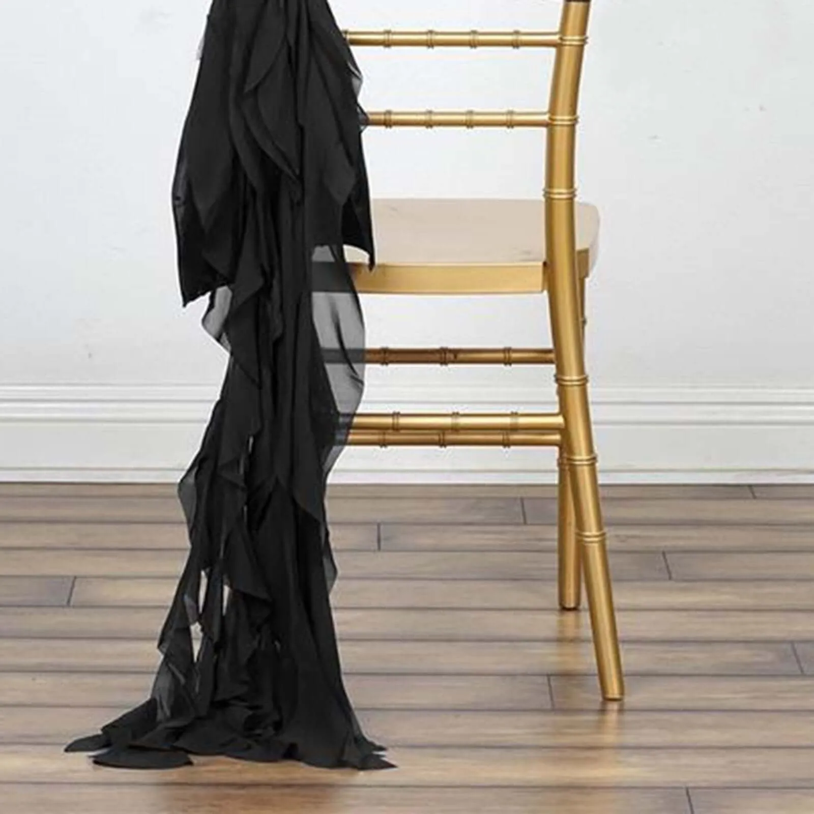 1 Set Black Chiffon Hoods With Ruffles Willow Chair Sashes