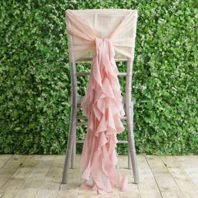 1 Set Blush Chiffon Hoods With Ruffles Willow Chair Sashes