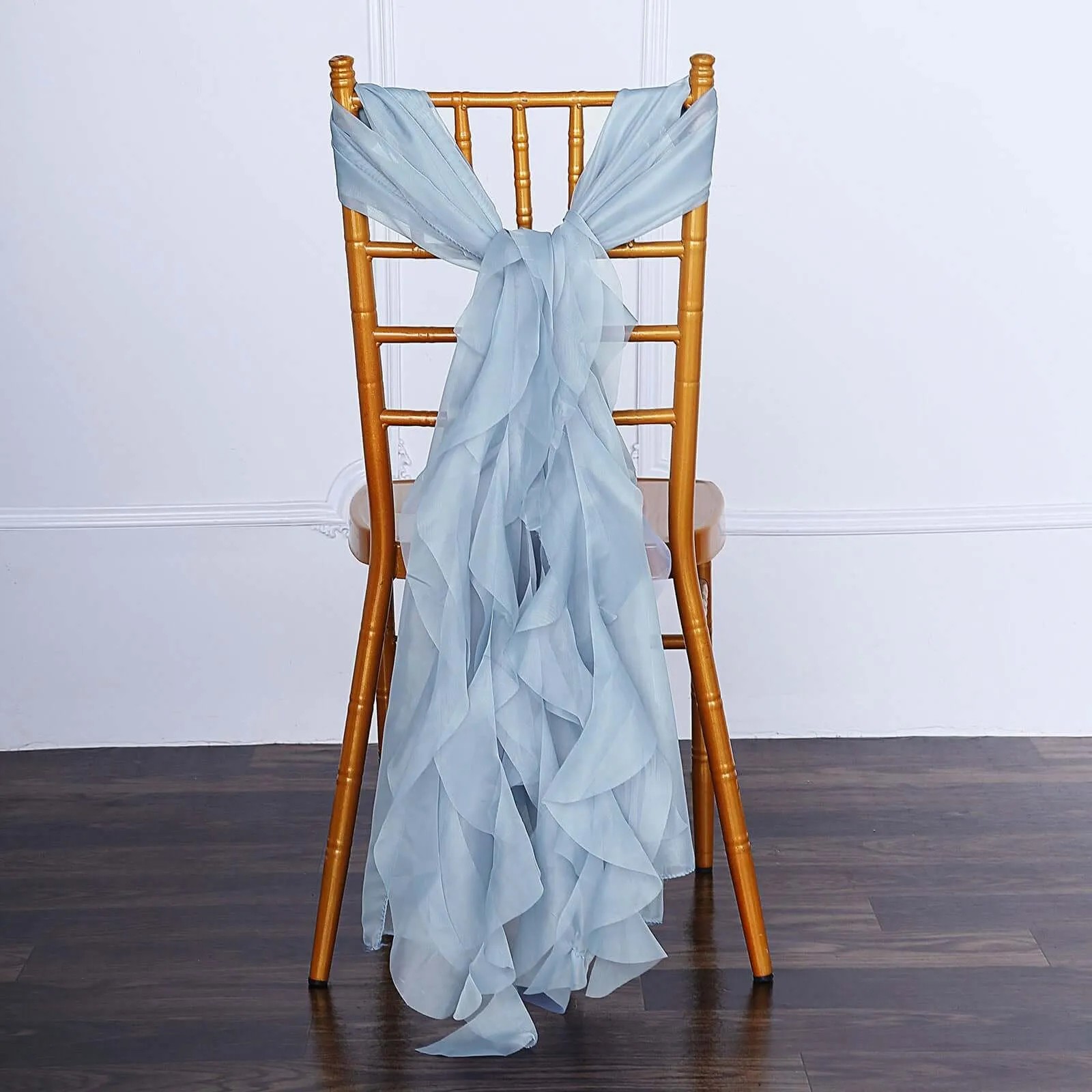 1 Set Dusty Blue Chiffon Hoods With Ruffles Willow Chair Sashes