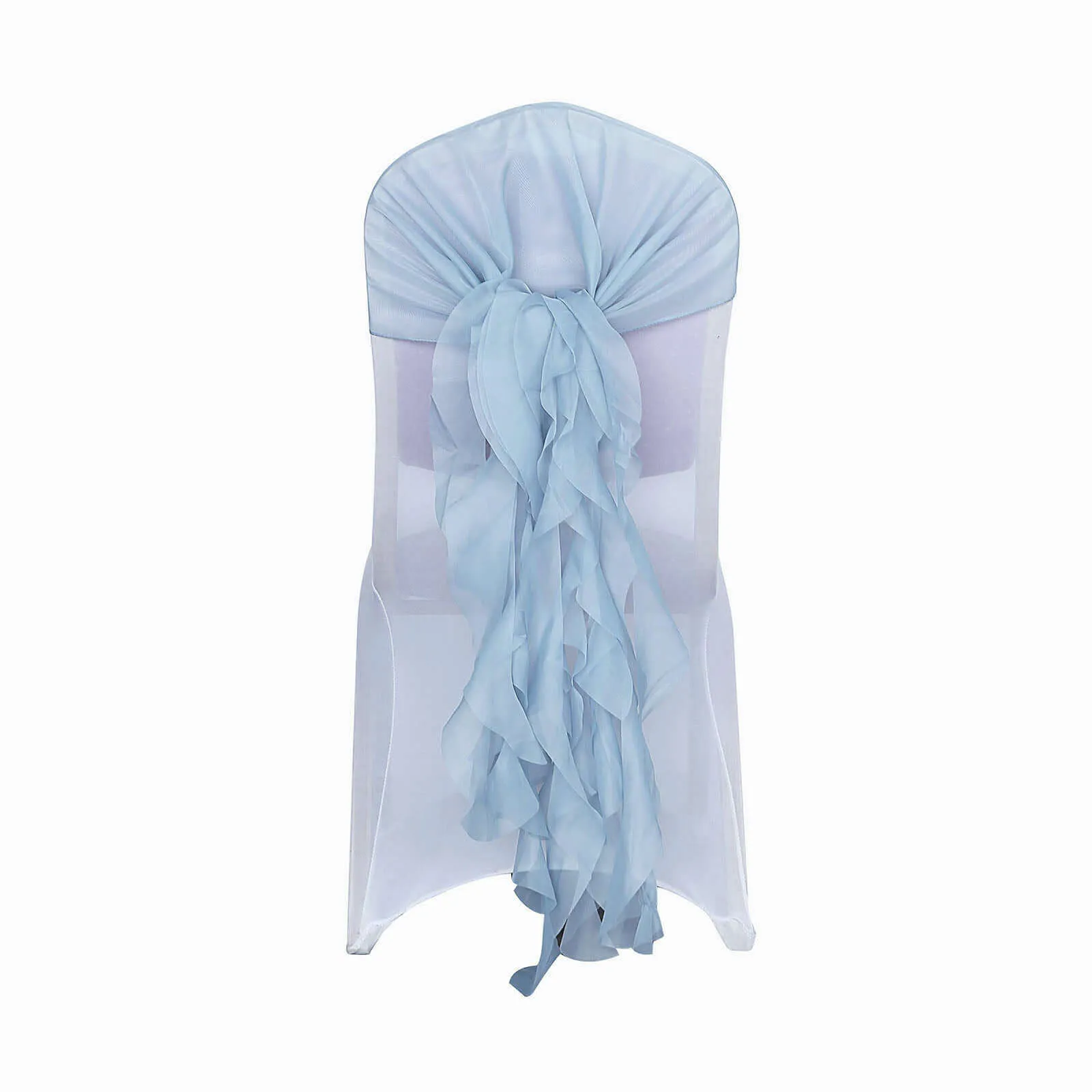 1 Set Dusty Blue Chiffon Hoods With Ruffles Willow Chair Sashes