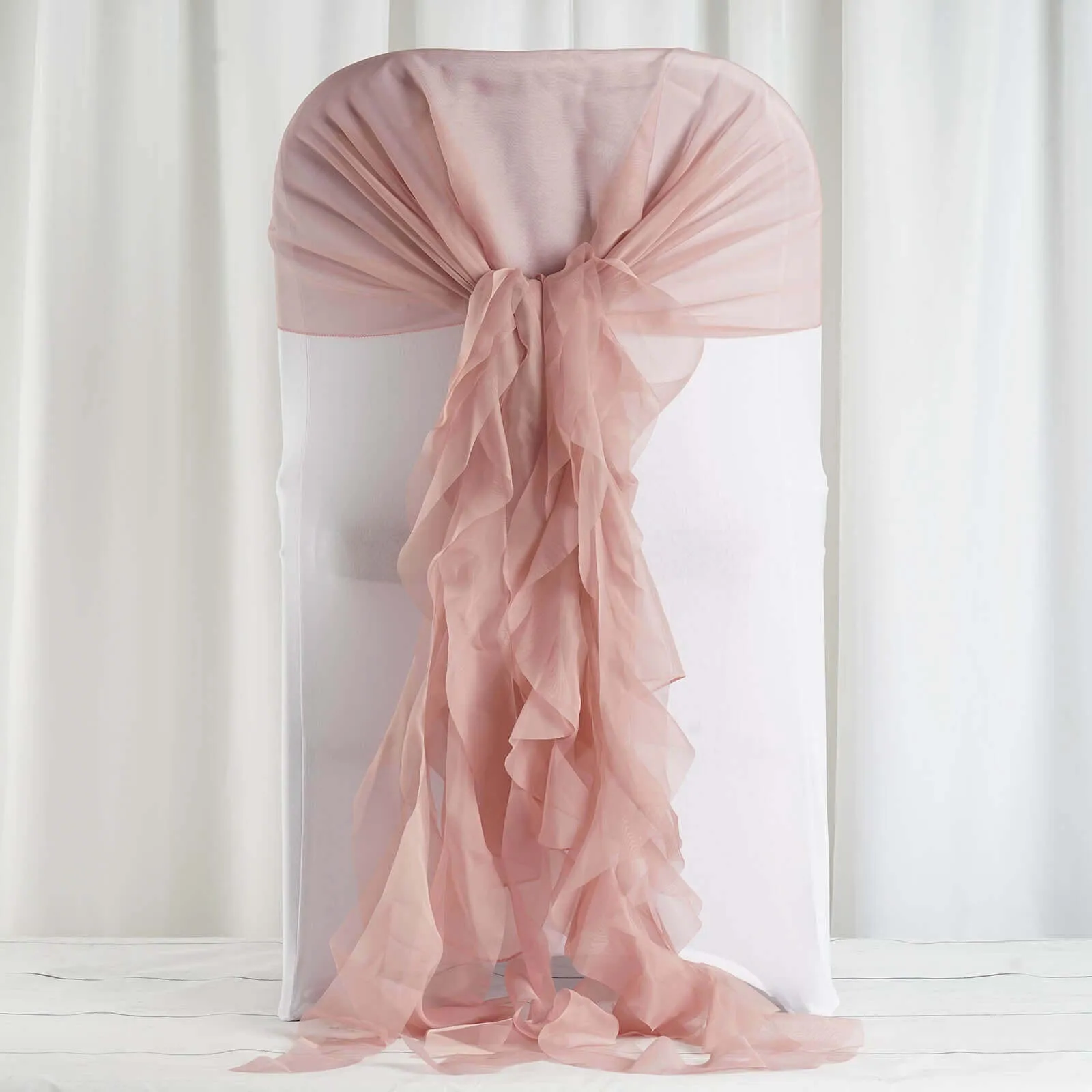 1 Set Dusty Rose Chiffon Hoods With Ruffles Willow Chair Sashes