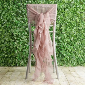 1 Set Dusty Rose Chiffon Hoods With Ruffles Willow Chair Sashes