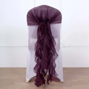 1 Set Eggplant Chiffon Hoods With Ruffles Willow Chair Sashes