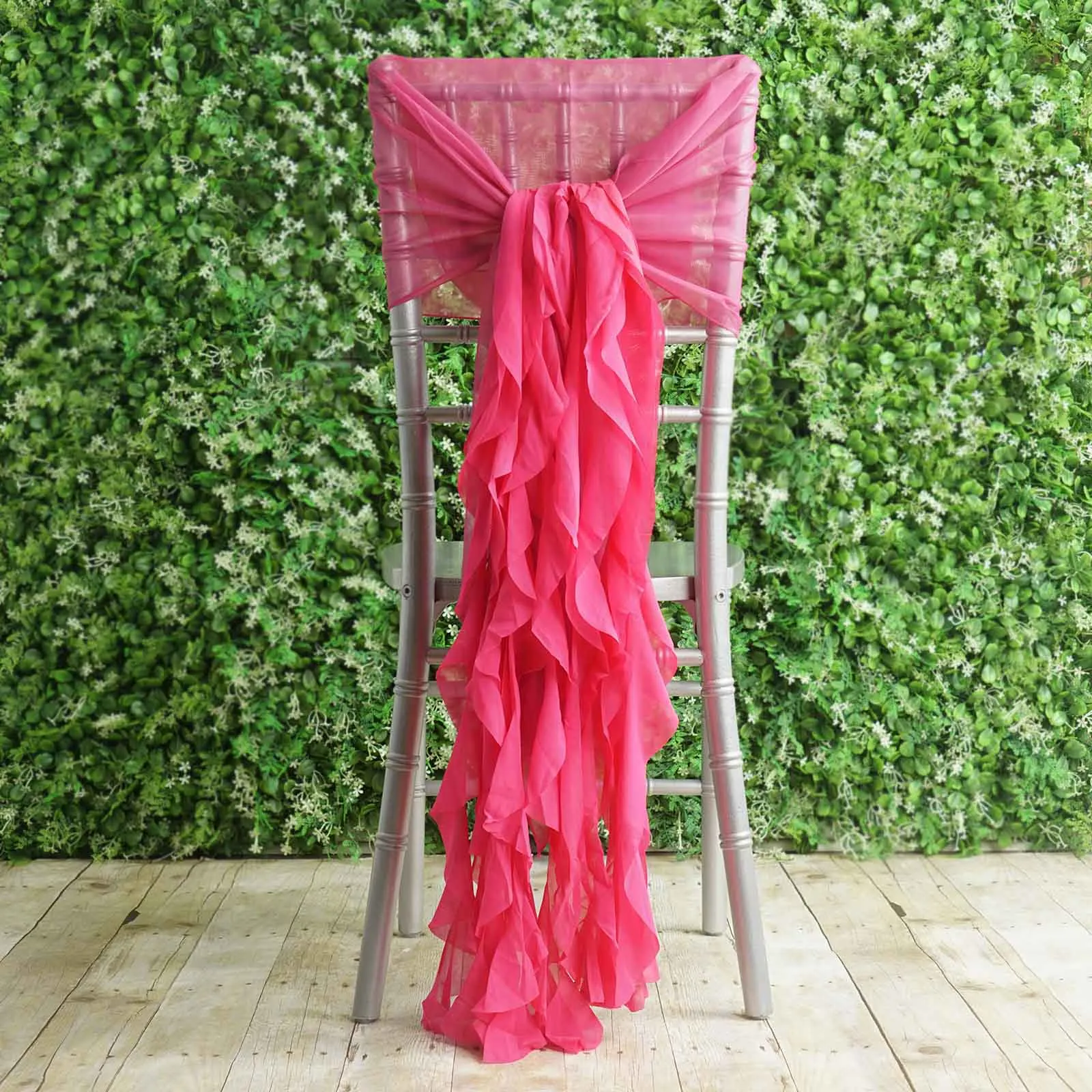 1 Set Fuchsia Chiffon Hoods With Ruffles Willow Chair Sashes