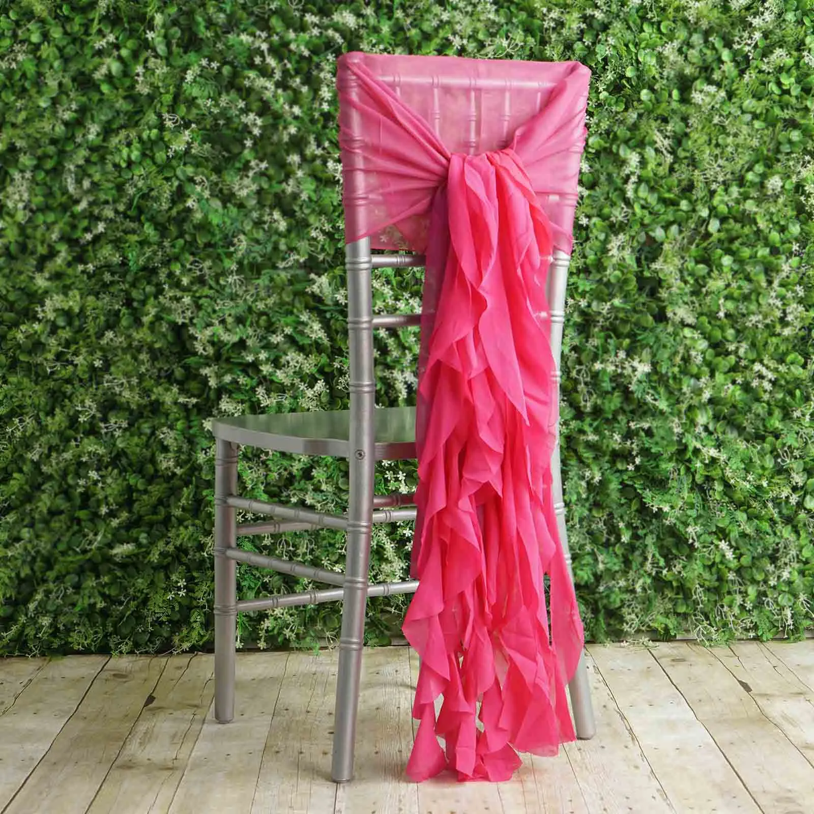 1 Set Fuchsia Chiffon Hoods With Ruffles Willow Chair Sashes