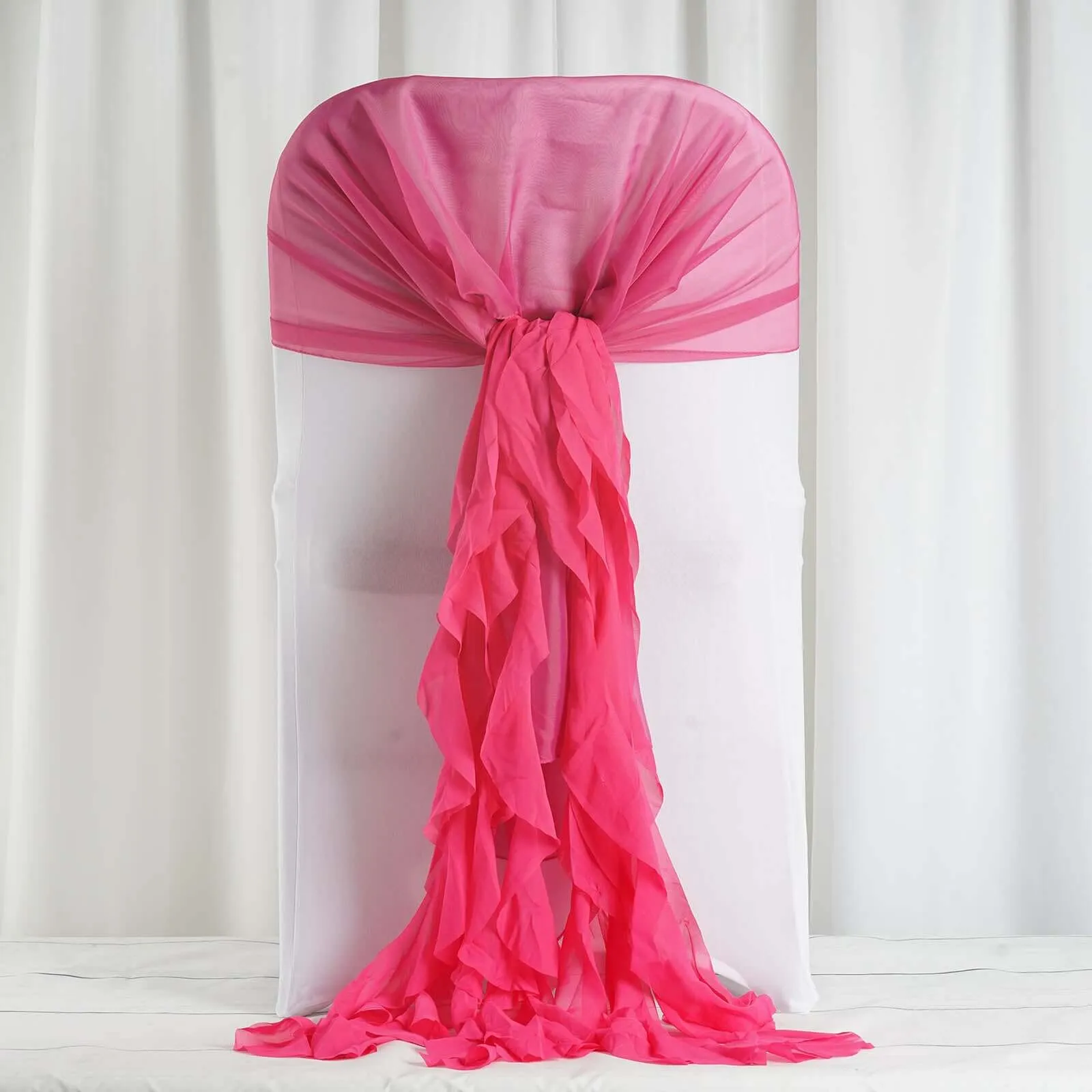 1 Set Fuchsia Chiffon Hoods With Ruffles Willow Chair Sashes