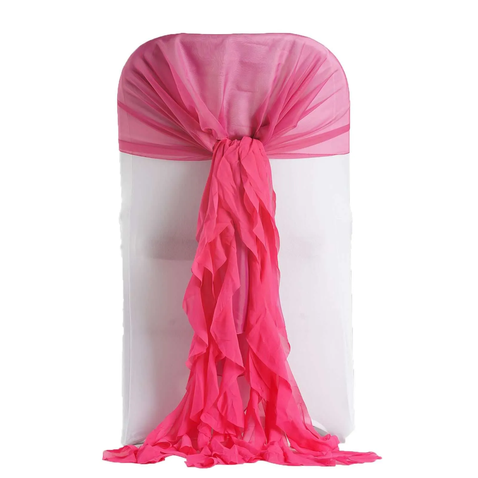 1 Set Fuchsia Chiffon Hoods With Ruffles Willow Chair Sashes