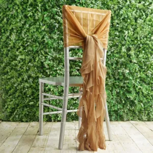 1 Set Gold Chiffon Hoods With Ruffles Willow Chair Sashes