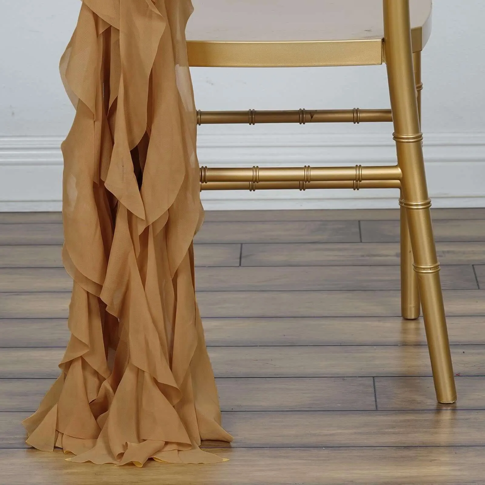 1 Set Gold Chiffon Hoods With Ruffles Willow Chair Sashes