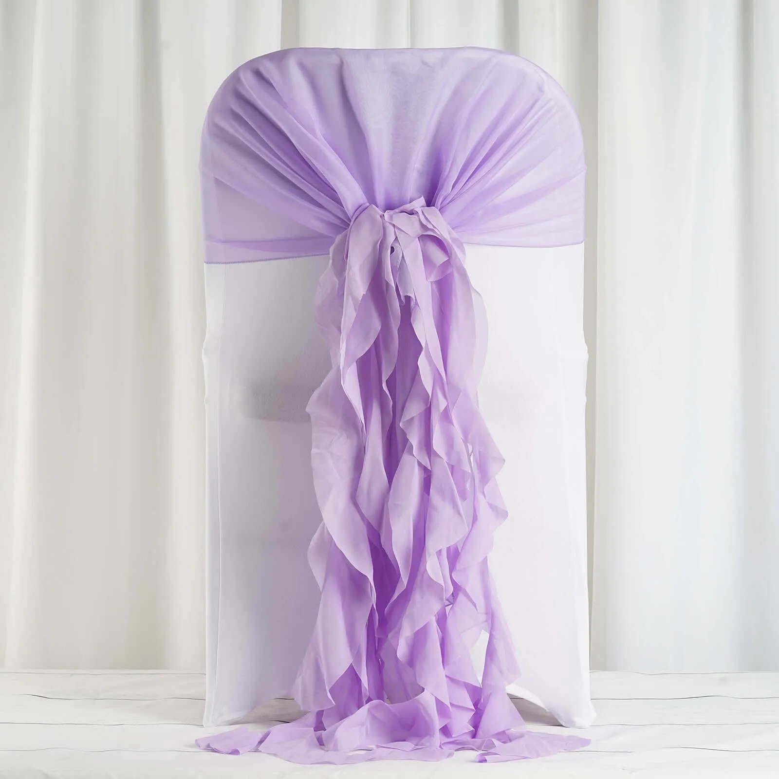 1 Set Lavender Lilac Chiffon Hoods With Ruffles Willow Chair Sashes