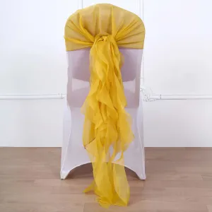 1 Set Mustard Yellow Chiffon Hoods With Ruffles Willow Chair Sashes