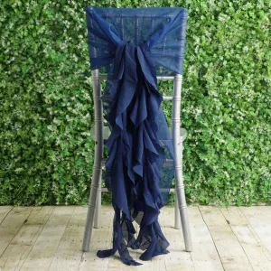 1 Set Navy Blue Chiffon Hoods With Ruffles Willow Chair Sashes