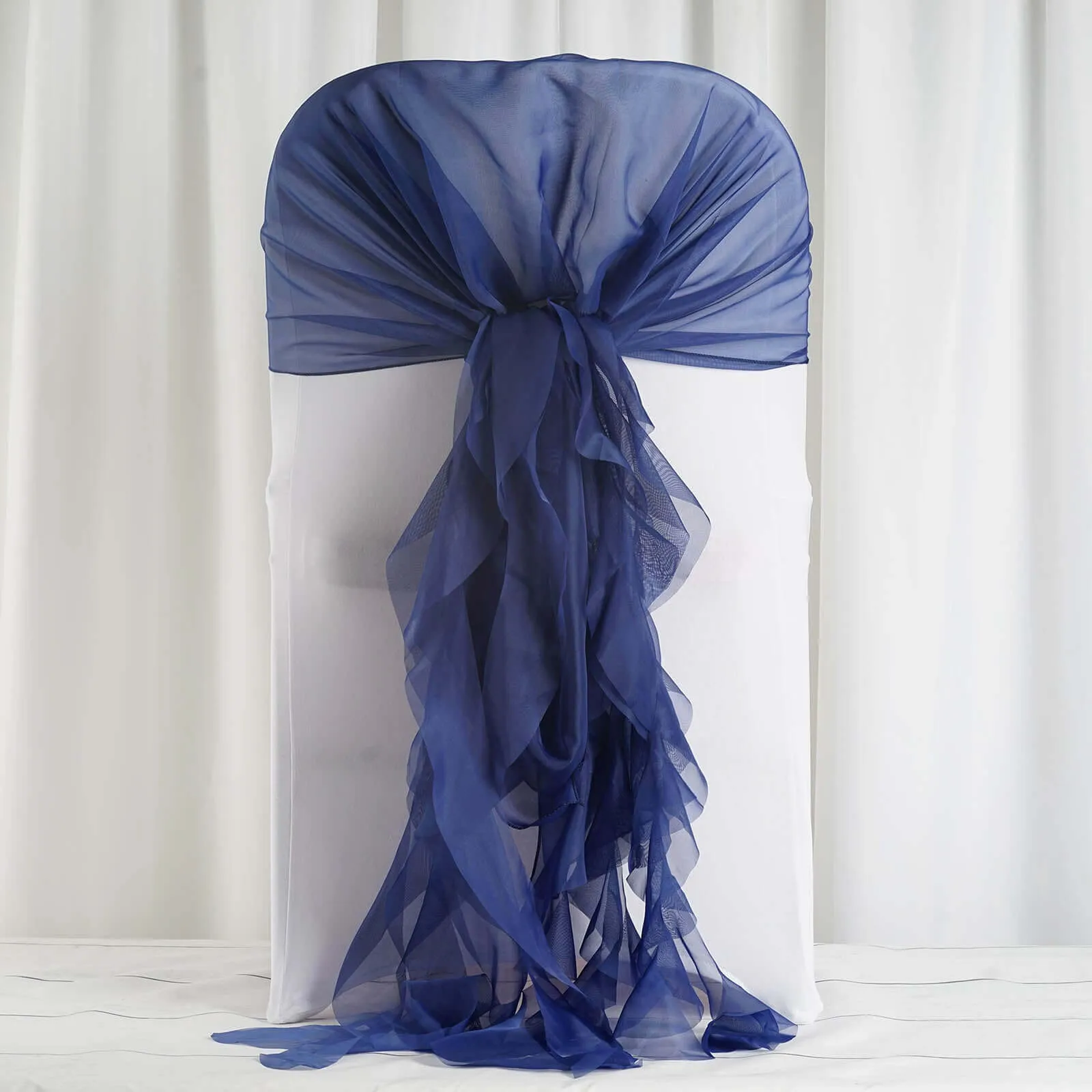 1 Set Navy Blue Chiffon Hoods With Ruffles Willow Chair Sashes