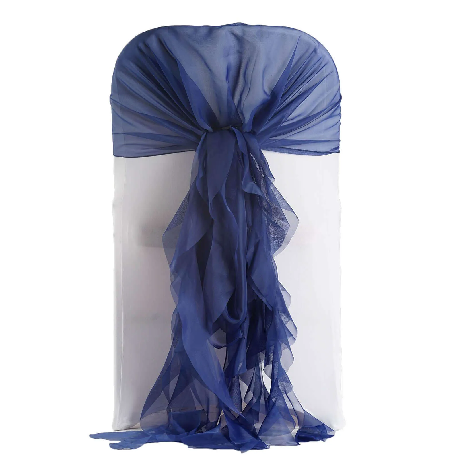 1 Set Navy Blue Chiffon Hoods With Ruffles Willow Chair Sashes