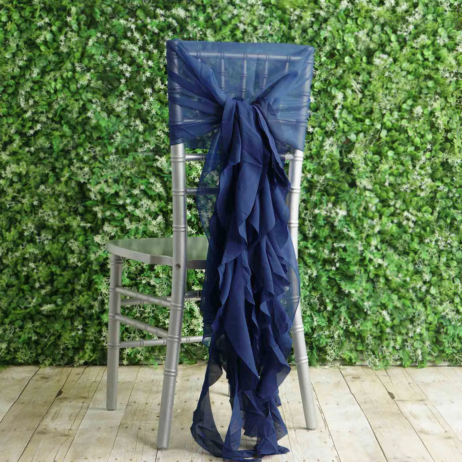 1 Set Navy Blue Chiffon Hoods With Ruffles Willow Chair Sashes