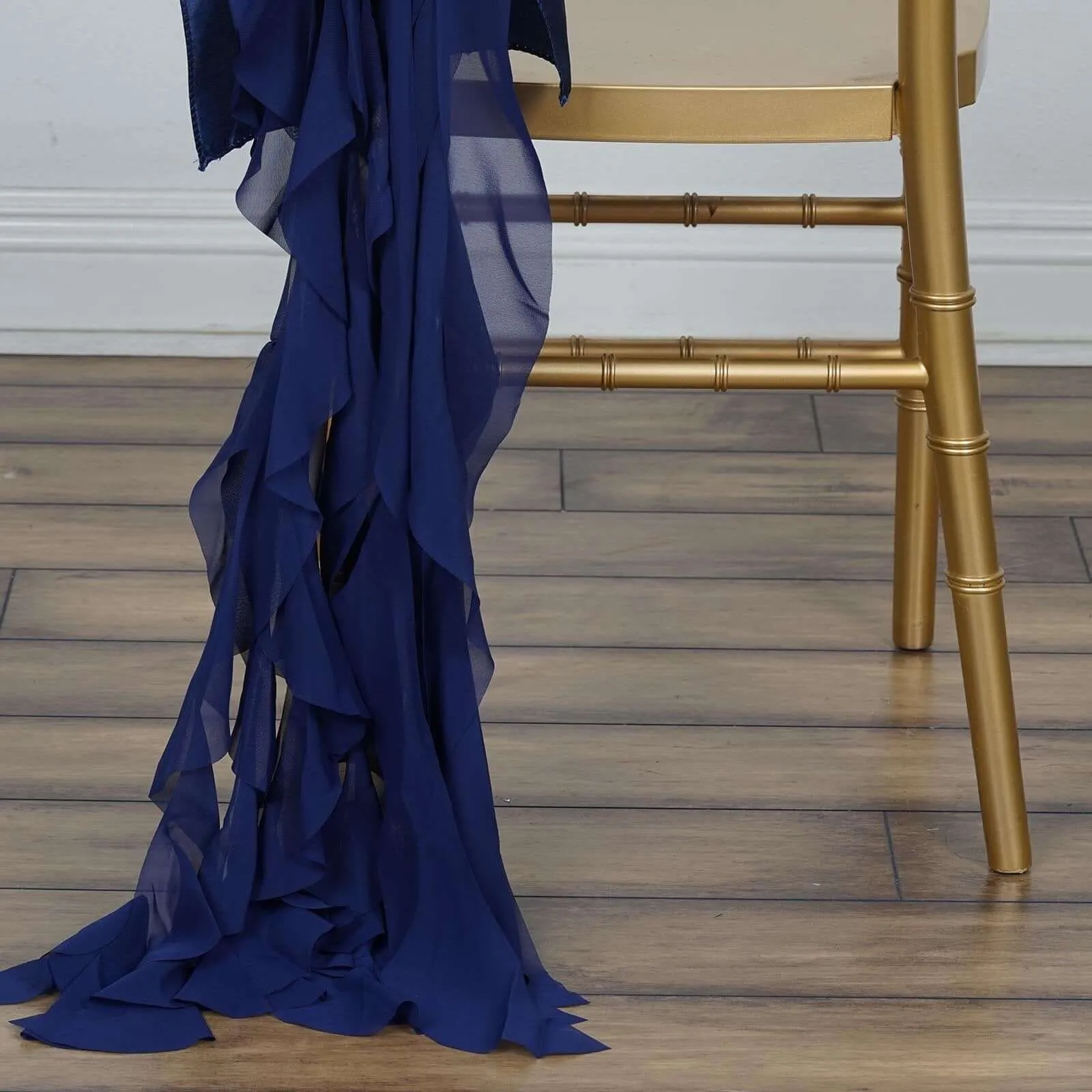 1 Set Navy Blue Chiffon Hoods With Ruffles Willow Chair Sashes