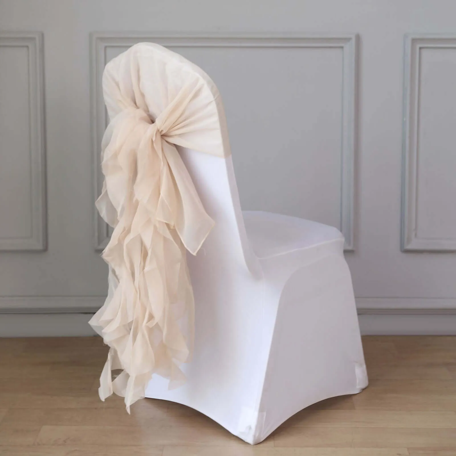 1 Set Nude Chiffon Hoods With Ruffles Willow Chiffon Chair Sashes