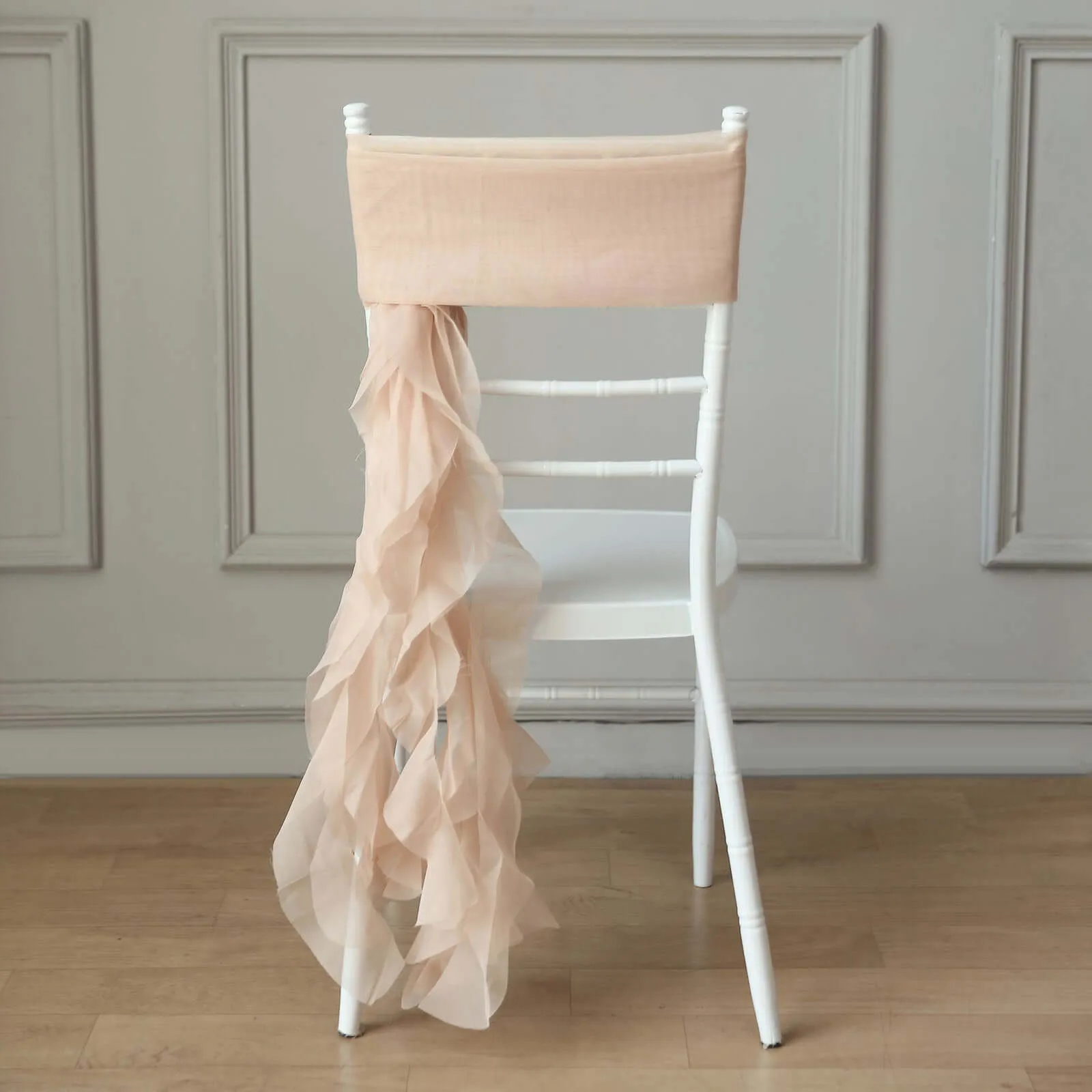 1 Set Nude Chiffon Hoods With Ruffles Willow Chiffon Chair Sashes