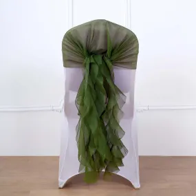 1 Set Olive Green Chiffon Hoods With Ruffles Willow Chair Sashes