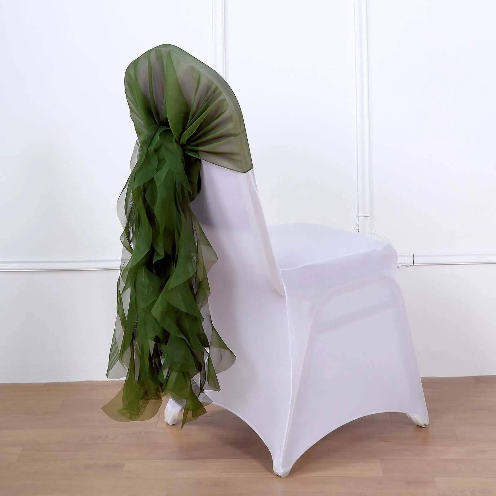 1 Set Olive Green Chiffon Hoods With Ruffles Willow Chair Sashes