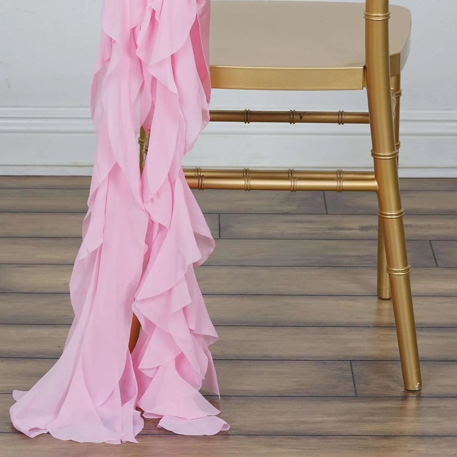 1 Set Pink Chiffon Hoods With Ruffles Willow Chair Sashes