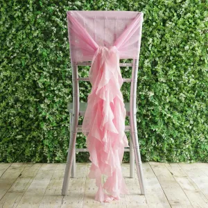 1 Set Pink Chiffon Hoods With Ruffles Willow Chair Sashes