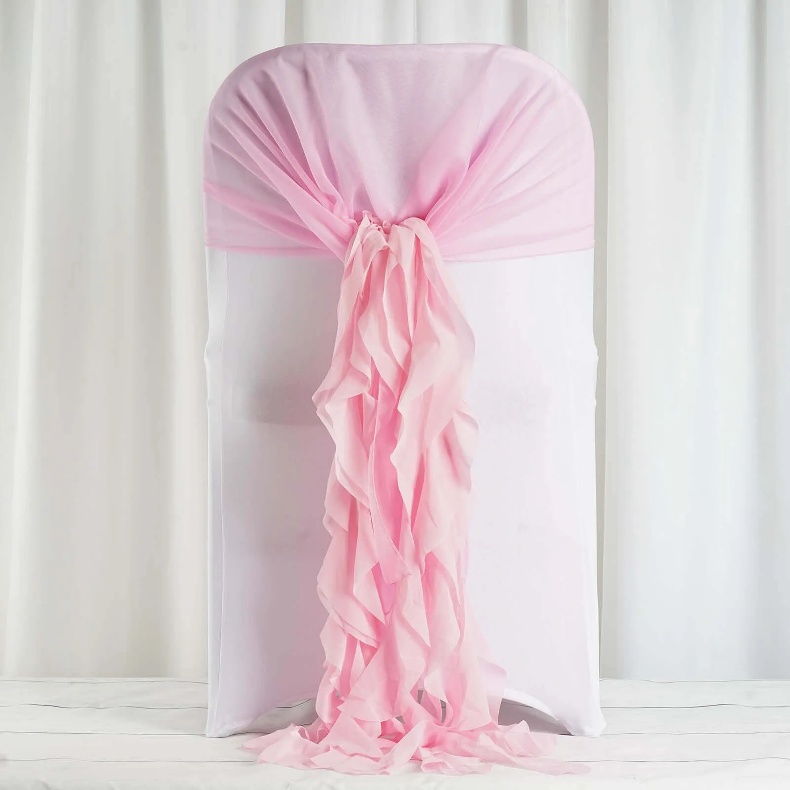 1 Set Pink Chiffon Hoods With Ruffles Willow Chair Sashes