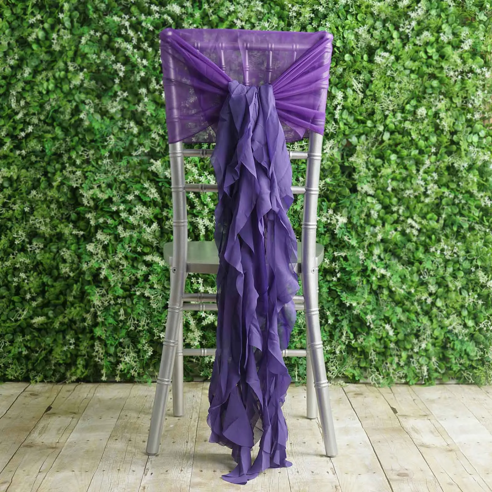 1 Set Purple Chiffon Hoods With Ruffles Willow Chair Sashes