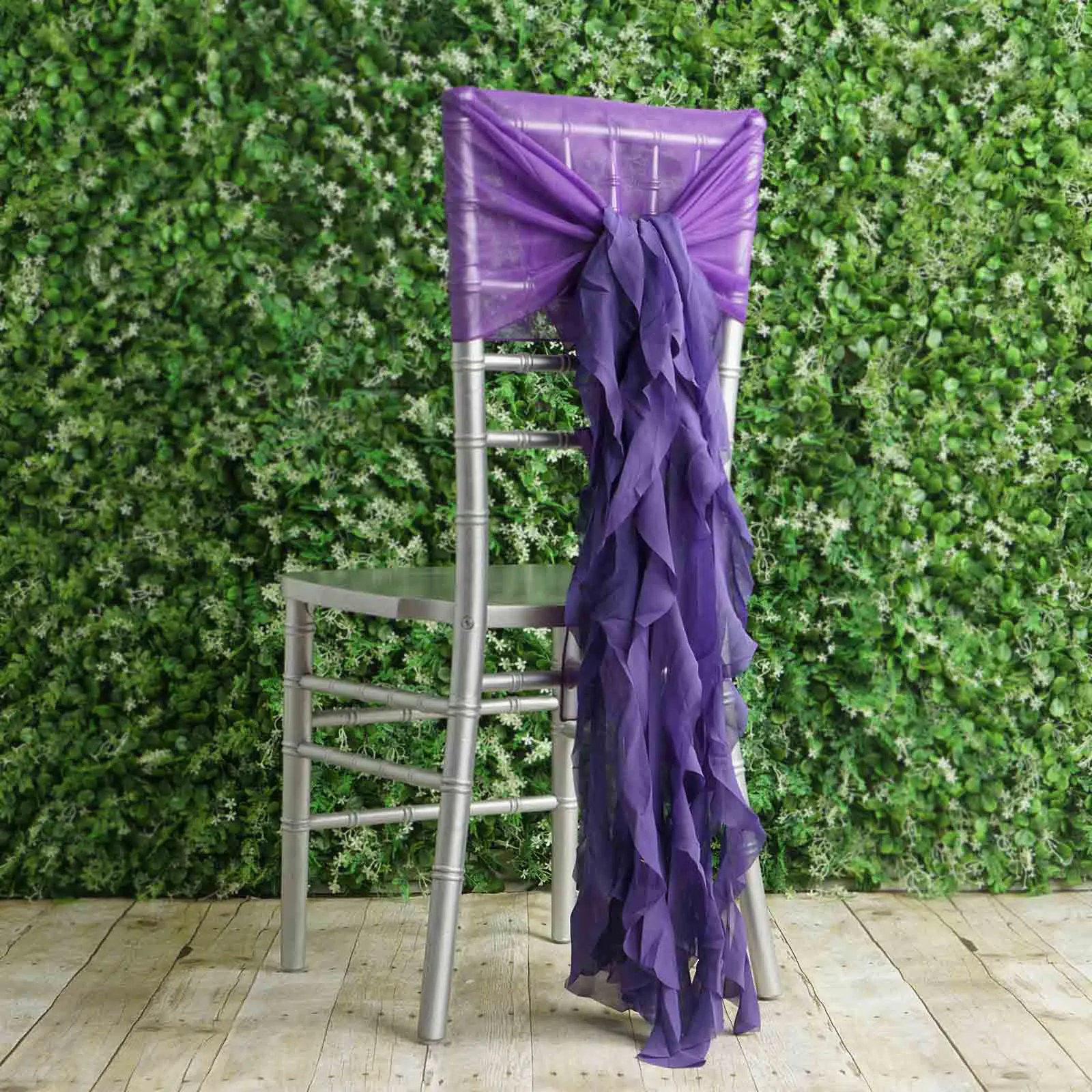 1 Set Purple Chiffon Hoods With Ruffles Willow Chair Sashes