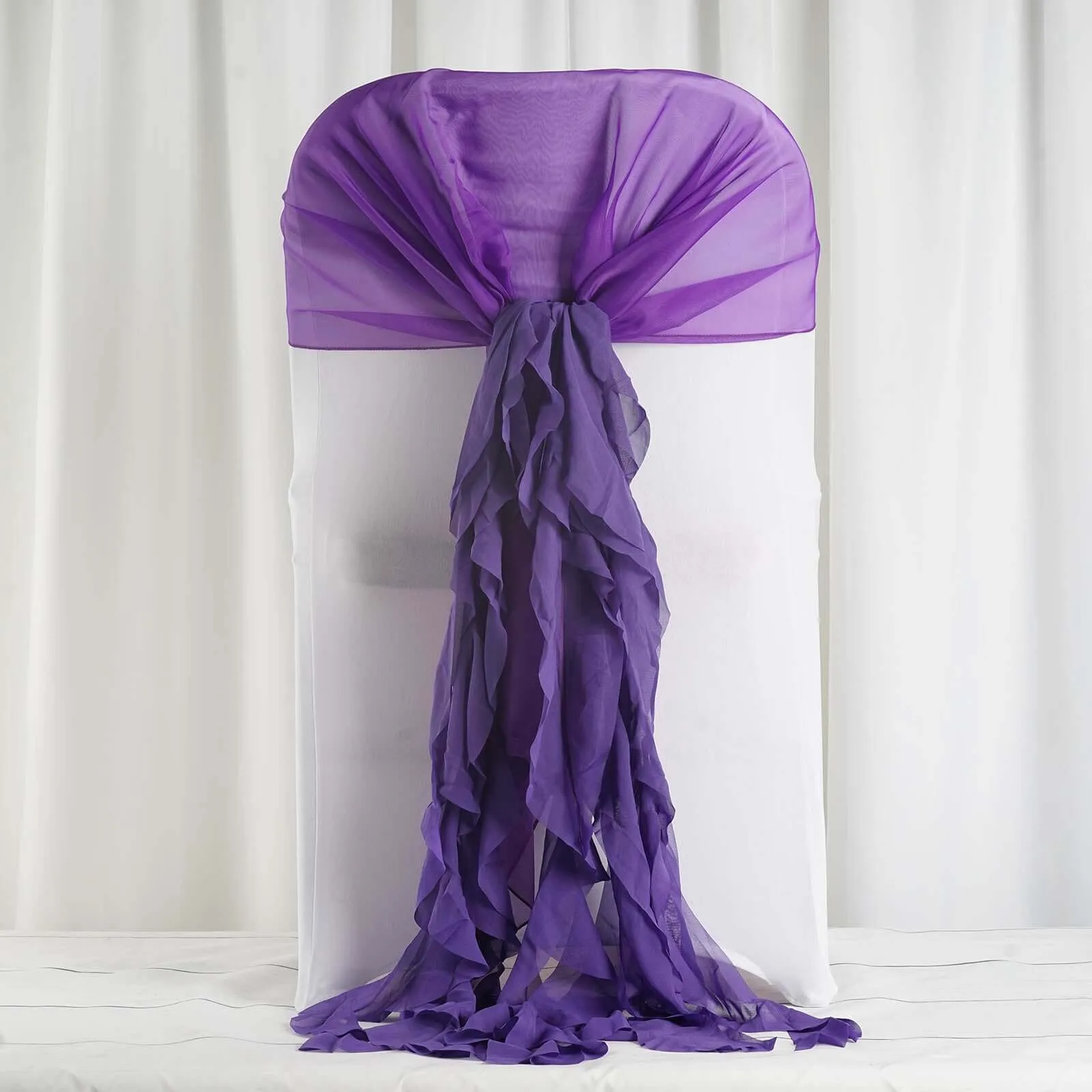 1 Set Purple Chiffon Hoods With Ruffles Willow Chair Sashes