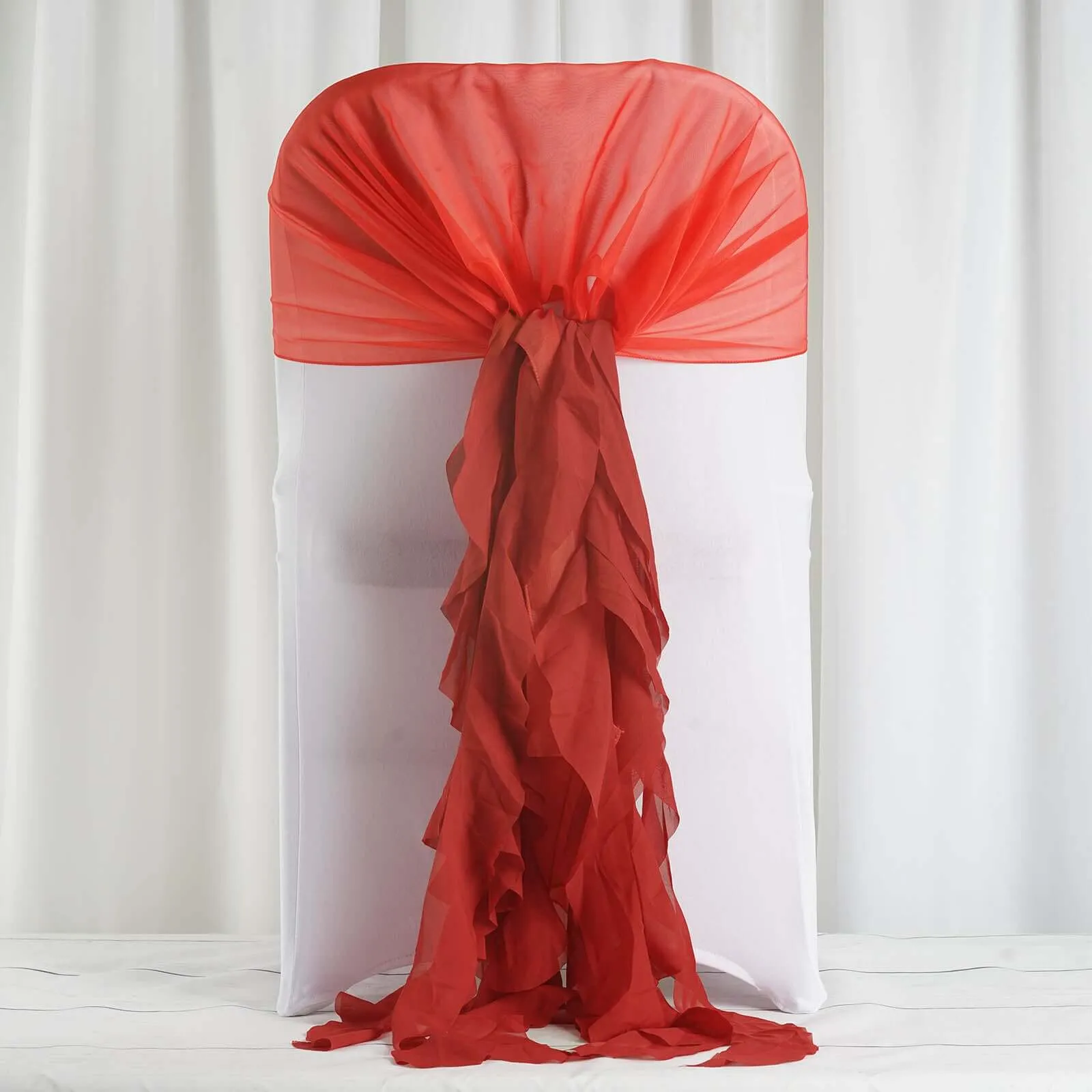 1 Set Red Chiffon Hoods With Ruffles Willow Chair Sashes