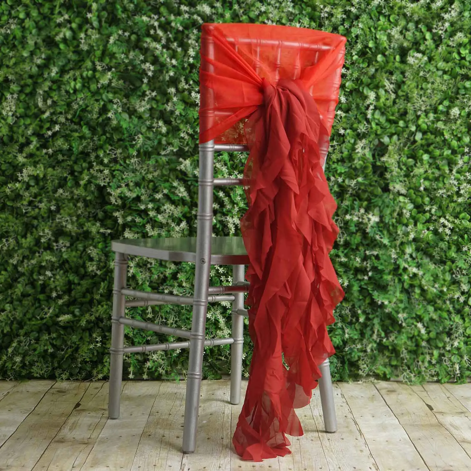 1 Set Red Chiffon Hoods With Ruffles Willow Chair Sashes