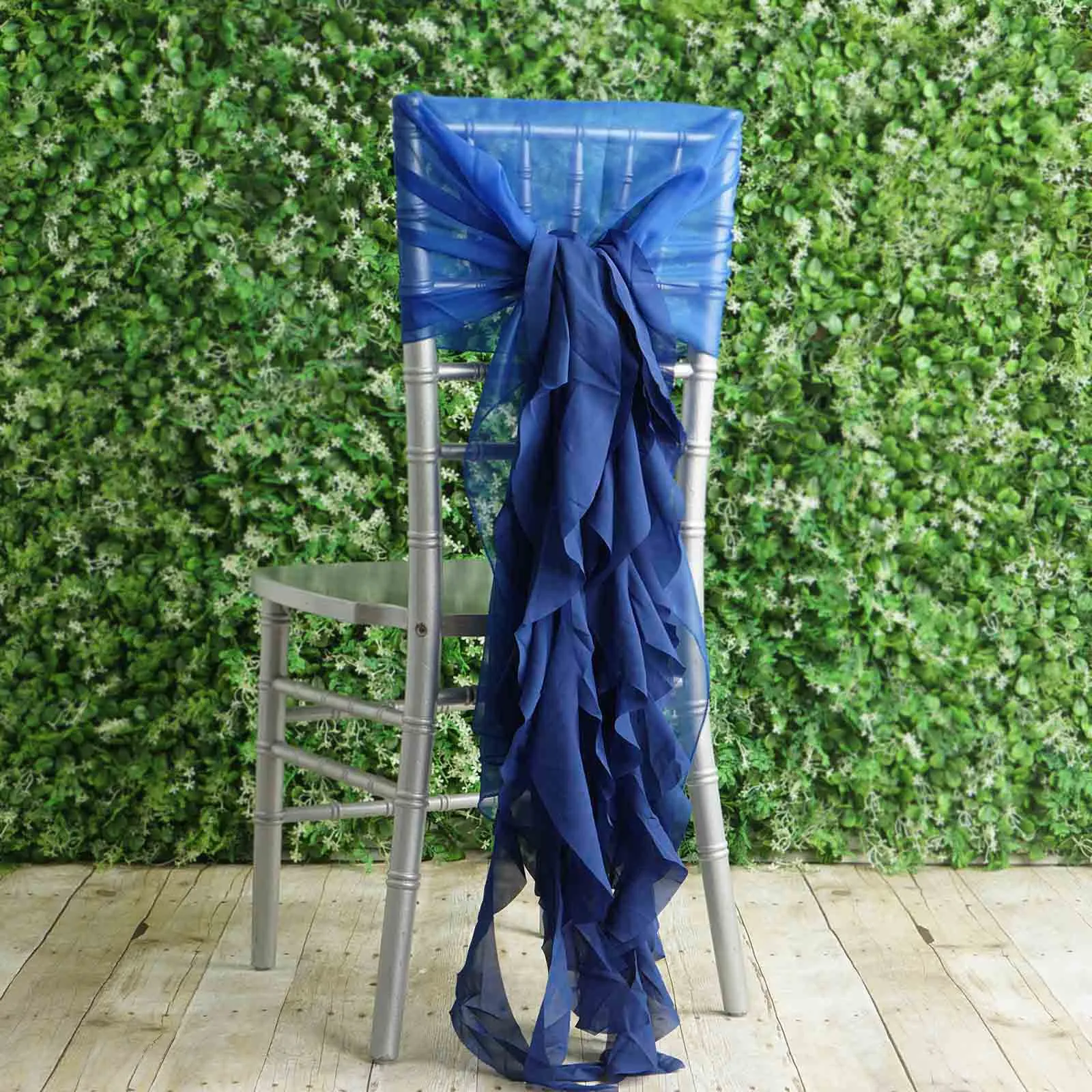 1 Set Royal Blue Chiffon Hoods With Ruffles Willow Chair Sashes