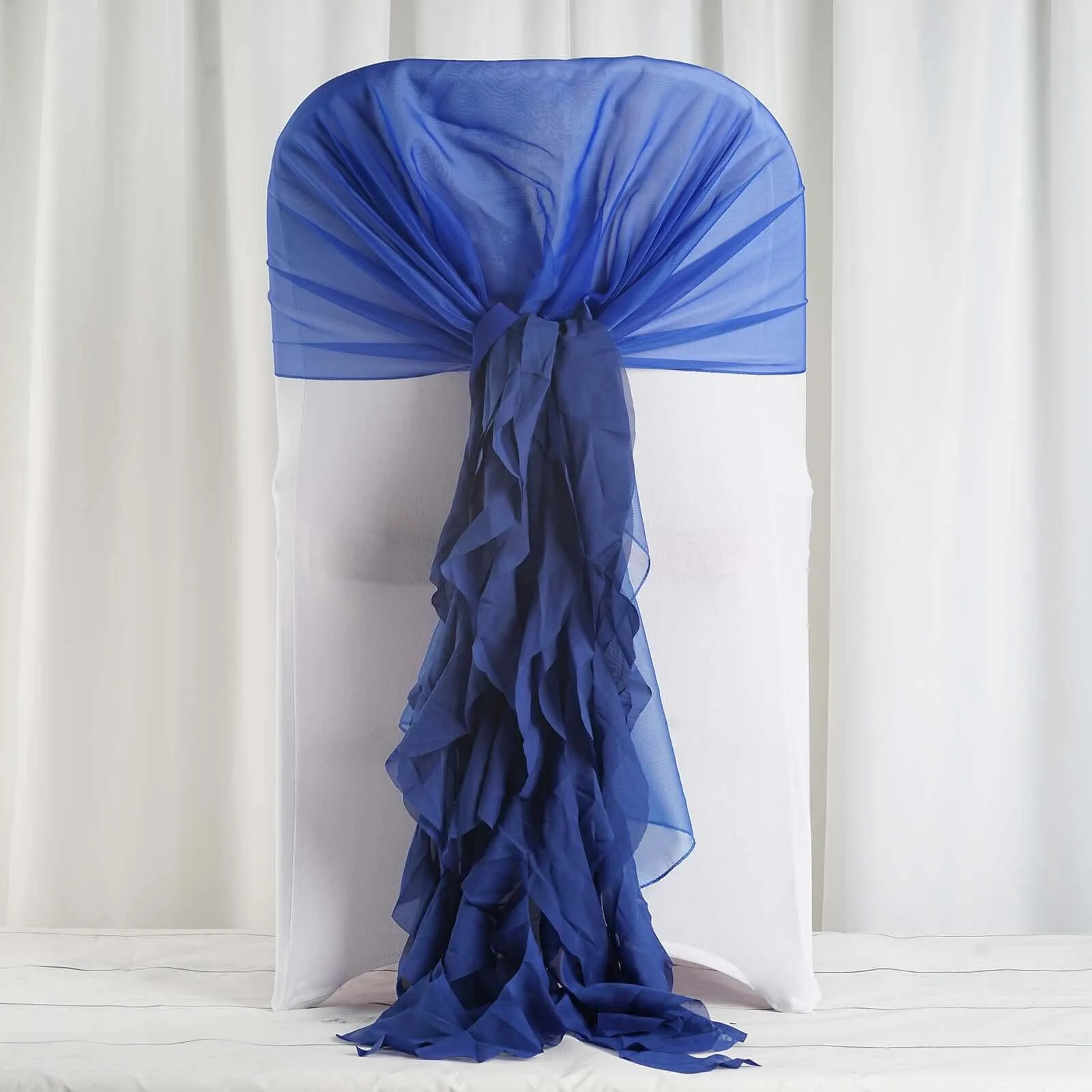 1 Set Royal Blue Chiffon Hoods With Ruffles Willow Chair Sashes