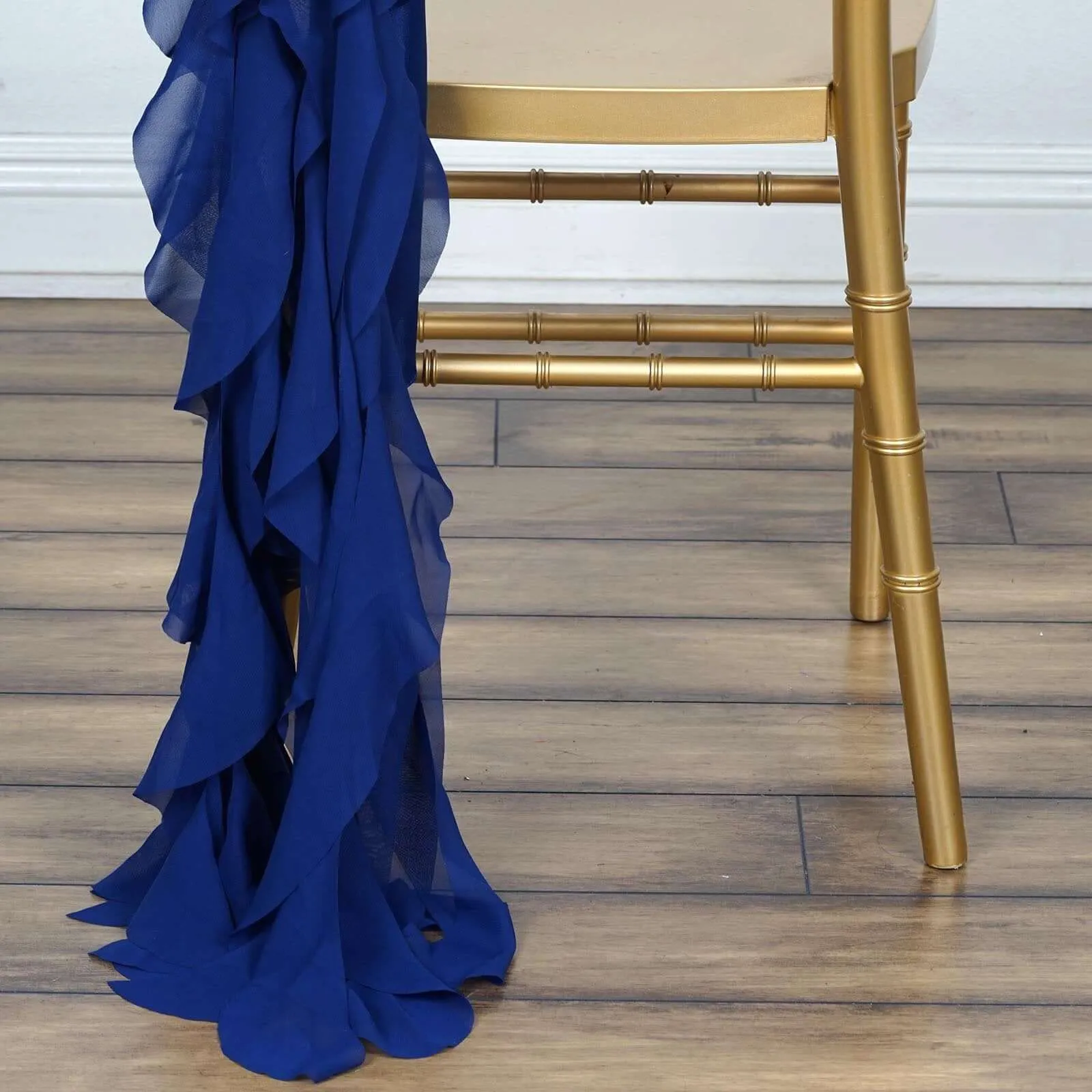 1 Set Royal Blue Chiffon Hoods With Ruffles Willow Chair Sashes