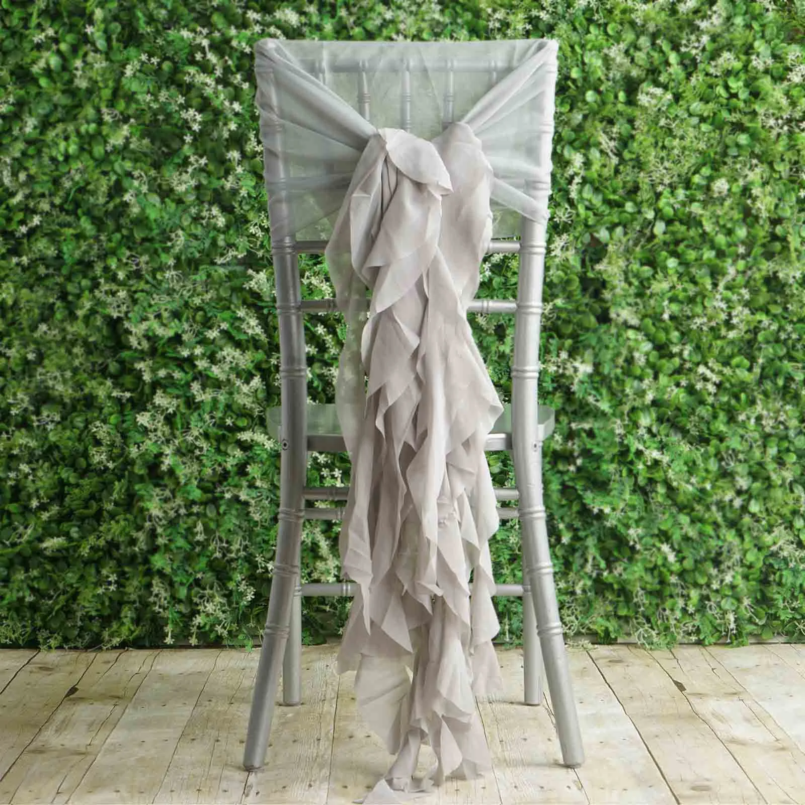 1 Set Silver Chiffon Hoods With Ruffles Willow Chair Sashes