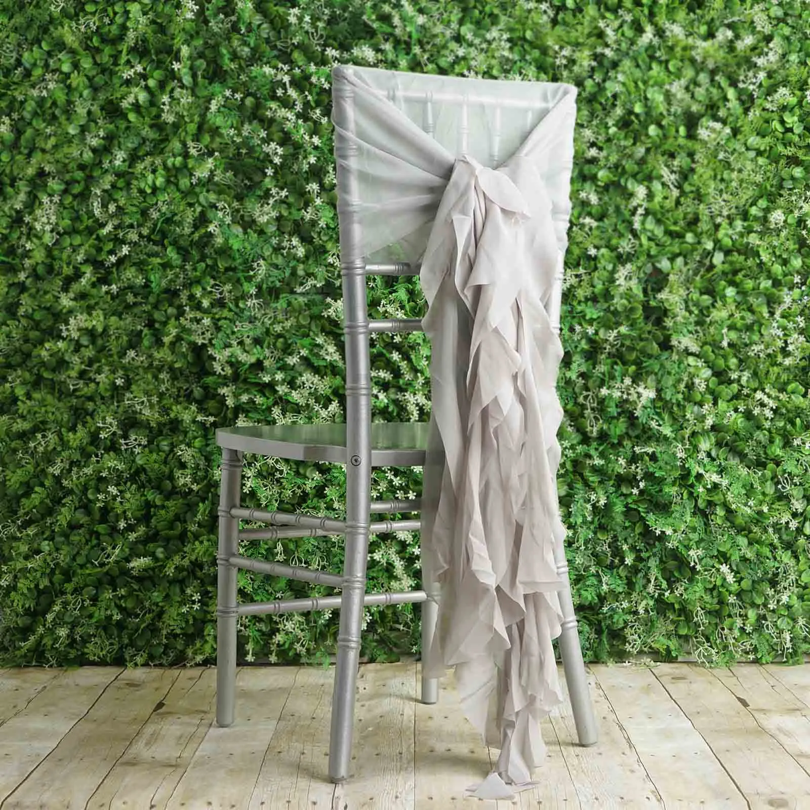 1 Set Silver Chiffon Hoods With Ruffles Willow Chair Sashes