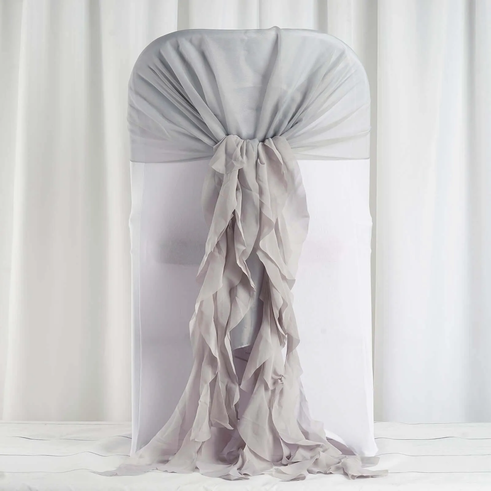 1 Set Silver Chiffon Hoods With Ruffles Willow Chair Sashes