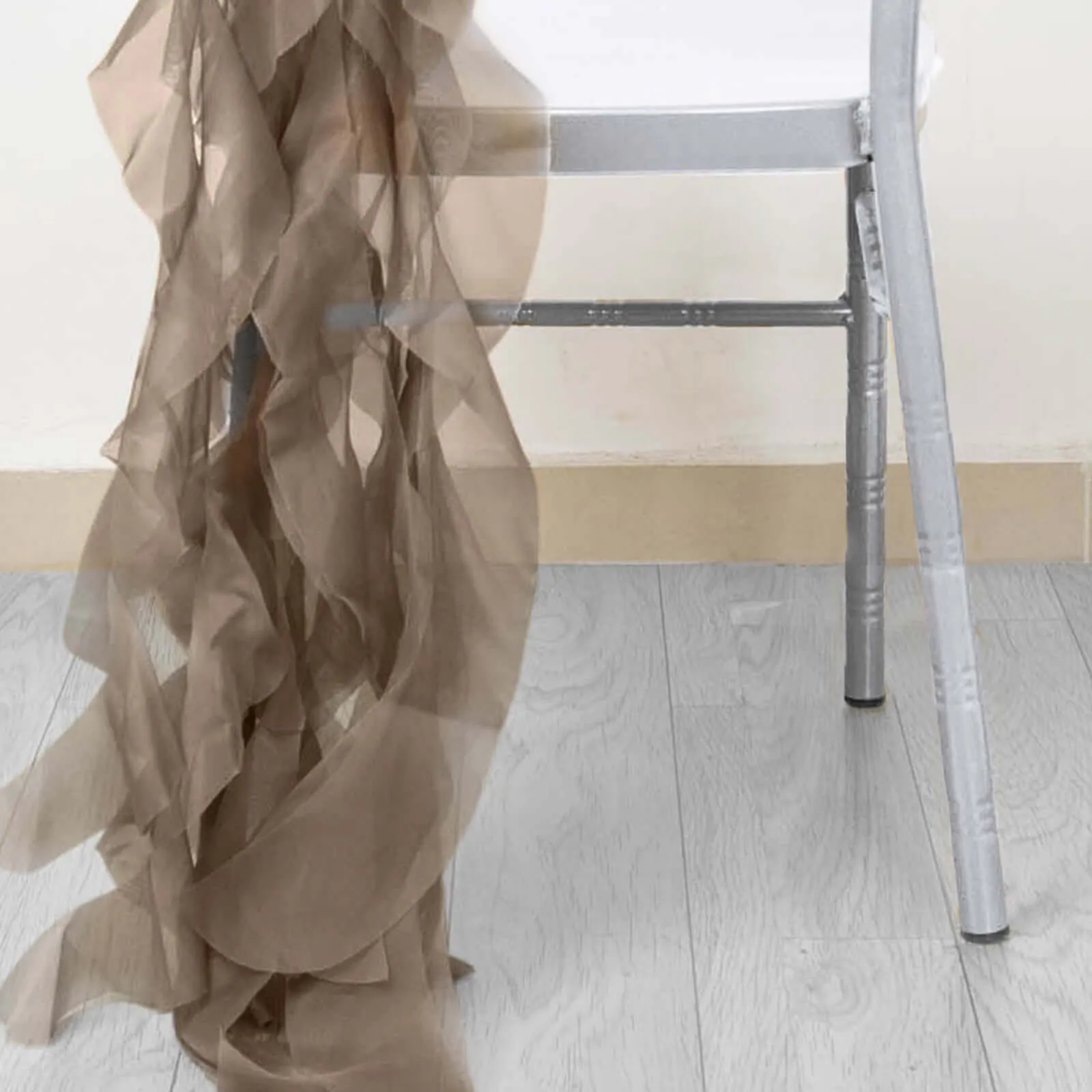 1 Set Taupe Chiffon Hoods With Ruffles Willow Chiffon Chair Sashes