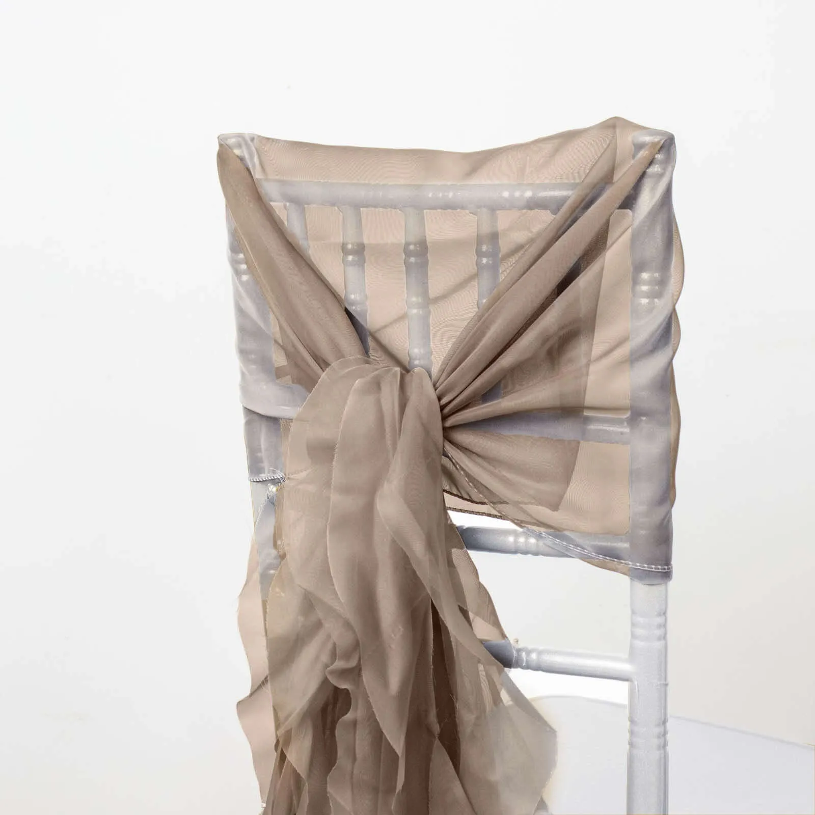 1 Set Taupe Chiffon Hoods With Ruffles Willow Chiffon Chair Sashes