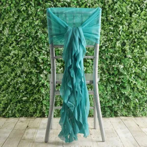 1 Set Turquoise Chiffon Hoods With Ruffles Willow Chair Sashes