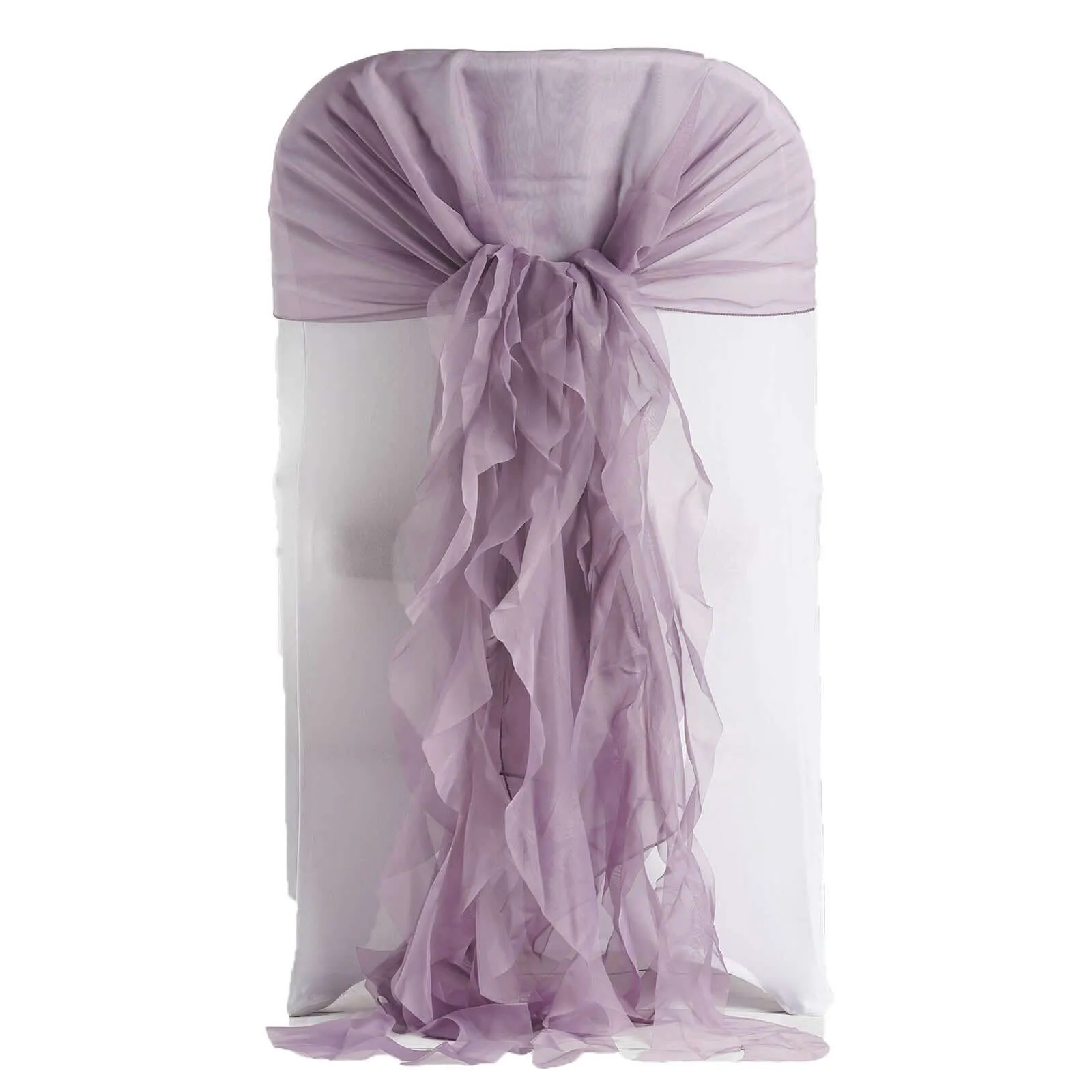 1 Set Violet Amethyst Chiffon Hoods With Ruffles Willow Chair Sashes