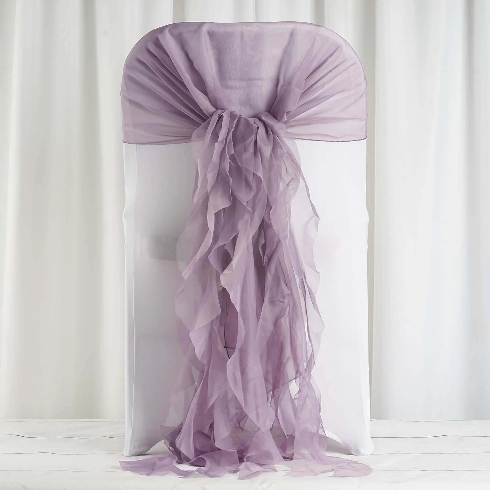 1 Set Violet Amethyst Chiffon Hoods With Ruffles Willow Chair Sashes