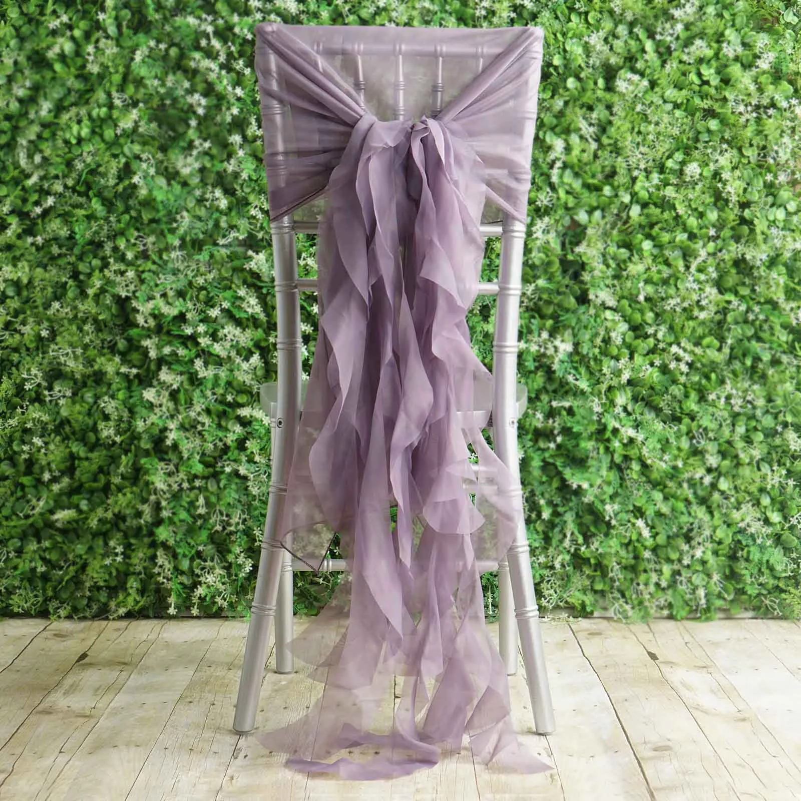 1 Set Violet Amethyst Chiffon Hoods With Ruffles Willow Chair Sashes