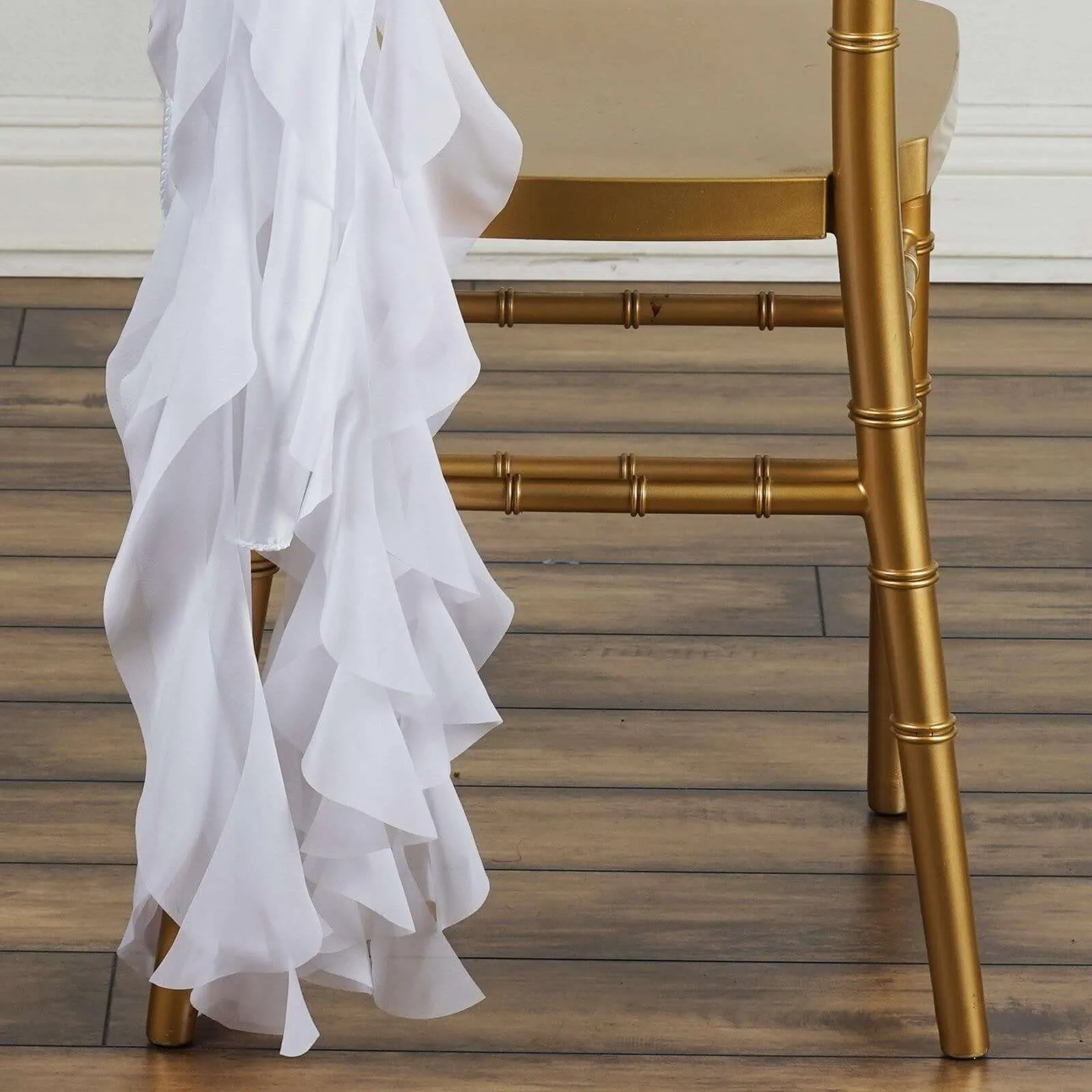 1 Set White Chiffon Hoods With Ruffles Willow Chair Sashes