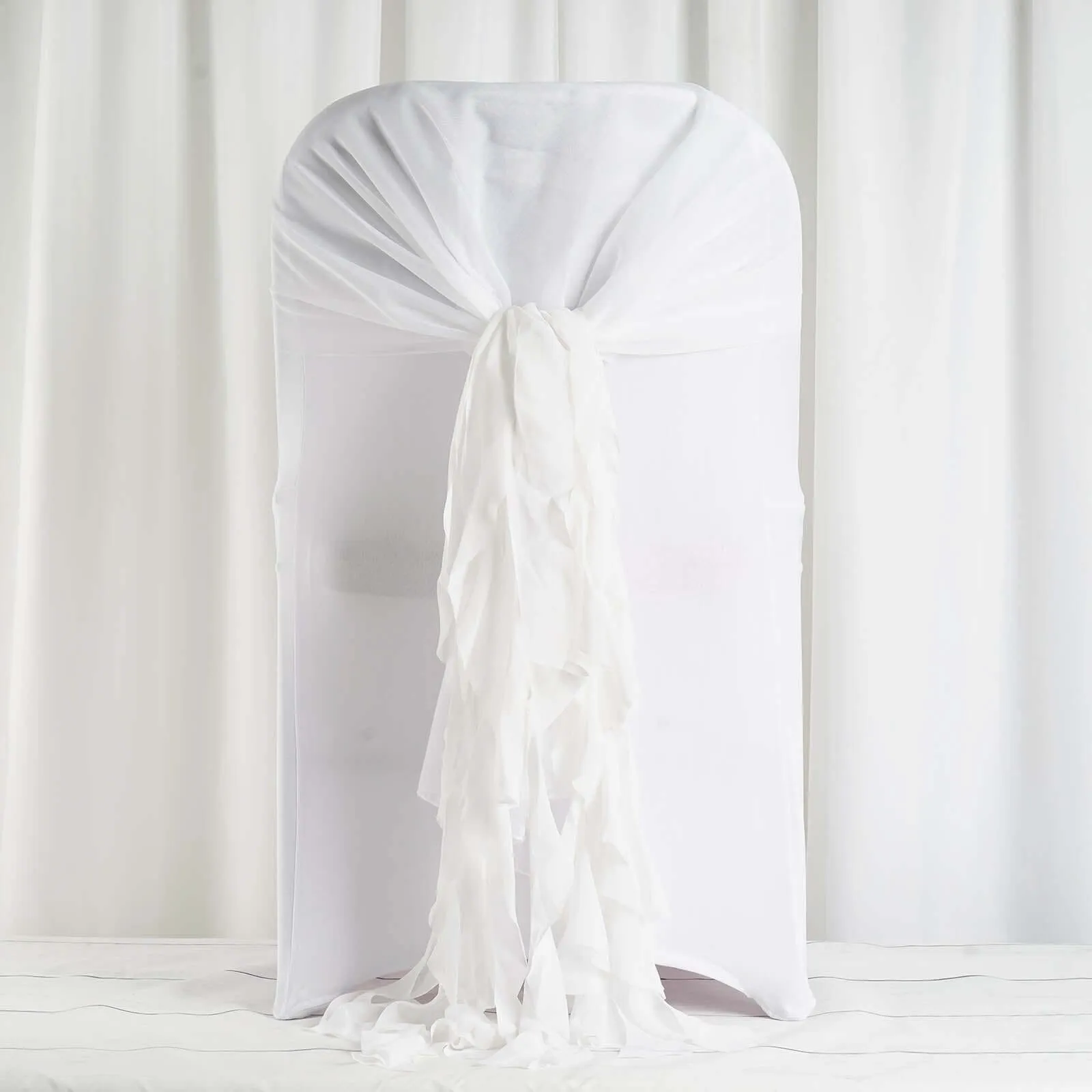 1 Set White Chiffon Hoods With Ruffles Willow Chair Sashes