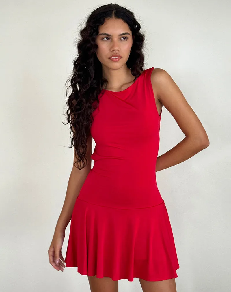 Abreille Open Back Mini Dress in Slinky Red