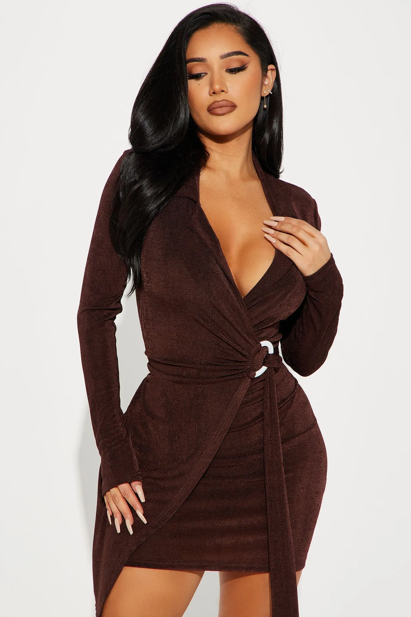 Alexis Slinky Mini Dress - Chocolate